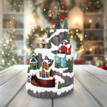 FG Square Santa Hill Town Train Mountain Animated with LED Lights Christmas Village 10" x 10" x 17.5"