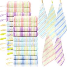 Pumtus 20 Pack Small Face Wash Cloths, 25x25 cm Cotton Soft Hand Towel, Comfortable Striped Fingertip Towel for Sensitive Skin, Reusable Makeup Remov