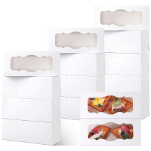 Dandat 60 Pack 9 x 4 x 3 Inch Cookie Boxes with Window White Bakery Boxes Treat Boxes Donut Boxes Rectangle Boxes for Strawberries Roll Cakes Muffins