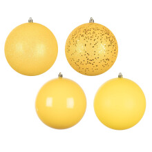 Vickerman 6" Yellow 4-Finish Ball Ornament Set. Includes 4 Ornaments per Box.