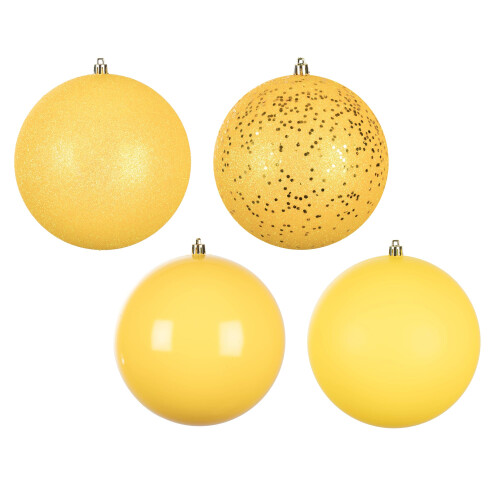 Vickerman 6" Yellow 4-Finish Ball Ornament Set. Includes 4 Ornaments per Box.