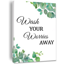 Wash Your Worries Away Eucalyptus Canvas Wall Art Bathroom Print,Botanical Home Decor Artwork Painting for Modern Living Room Office Decor Framed 8 *