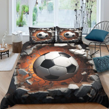 Football Goal 3D Printed Duvet Cover Set 3 Pieces Soft Microfiber Soccer Ball Quilt Cover with Pillowcases And Zipper Closure Set for Girls Boys Chil