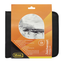 Idena 60065-Drawing, 34 Pieces in Practical Storage Bag, Drawing Accessory Set Ideal for Beginners and Experienced Artists, Black, 24 x 24,5 x 3,5 cm