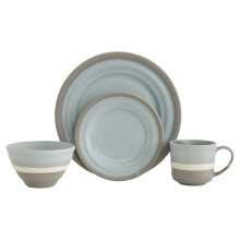 Baum-Essex - Dinnerware Sets, 16 Piece Dish Set for 4, Beautiful Home Decor Includes Dinner Plates, Salad Plates, Bowls, and Mugs (Noho Mist), 16pc