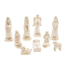 Kurt S. Adler Gold and White Table, 9 Piece Nativity Set, 2-6.75-Inches