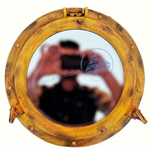 Nagina International 12" Antique Shipwrecked Aluminum Round Wall Mirror | Ship's Porthole Reproduction Replica | Antique Premium Decor | Pirate's Gif
