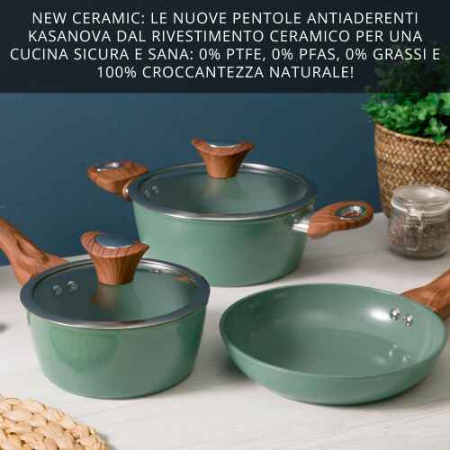 KASANOVA Saucepan with one Handle 16 cm with lid Green New Ceramic 2