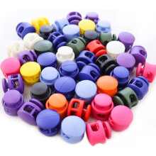 NODG 50 Pcs Assorted Colors Lanyard String Cord Clips Plastic Round Ball Shape Fastener Slider Toggles Clip Spring Cord Lock End Round Toggle Stopper