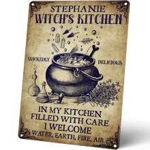 Homely Accents Stephanie Witch's Kitchen Metal Signs, Witchy Tin Wall Art Poster, Vintage Decor for Home Farmhouse Gift for Witchcraft Enthusiasts 8x
