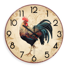 XNM Rooster Decorative Wall Clocks for Living Room 20 Inch - Glass Farmhouse Large Wall Clocks Battery Operated - Brown Wall Clock Silent Non-Ticking