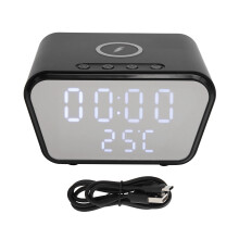 2-in-1 Digitalwecker, Bluetooth-Lautsprecher mit kabelloser Ladefunktion für kleine Räume, LED-Spiegeldisplay und hochauflösendes Datums- und