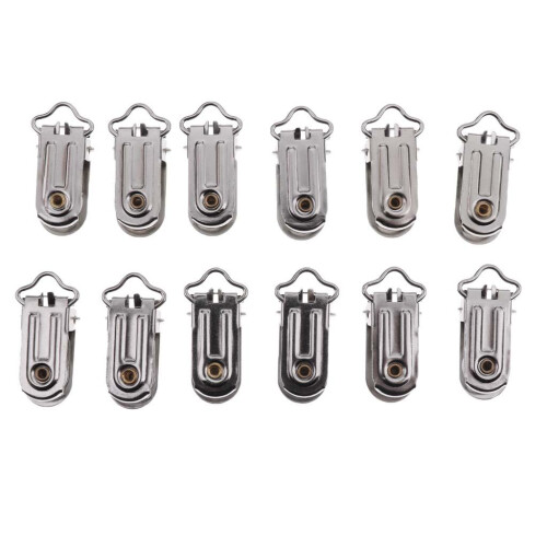 20 Metal Suspender Pacifier Webbing Mitten Clip w Round Plastic Insert 1