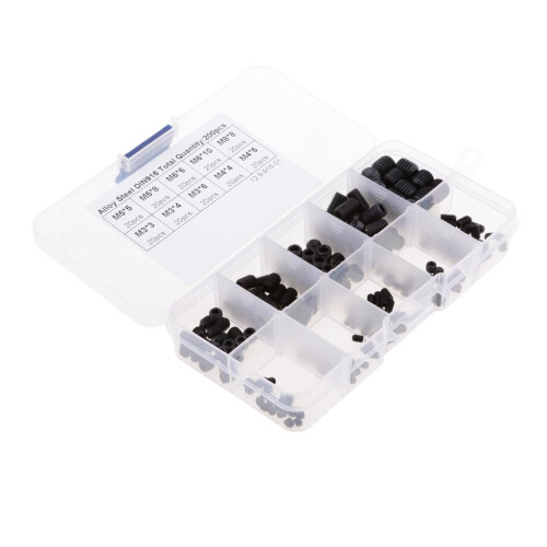 200Pcs M3 M4 M5 M6 M8 Carbon Steel Head Hex Socket Grub Screws Assortm 1