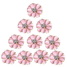 10pcs Metal Flower Rhinestone Buttons Flatback Embellishment Decor Pin