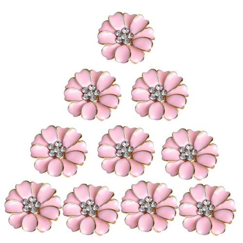 10pcs Metal Flower Rhinestone Buttons Flatback Embellishment Decor Pin