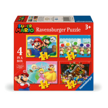 Ravensburger - Puzzle 2D per Bambini, 4 in Scatola 12/16/20/24 Pezzi Super Mario, 12004107