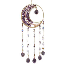 Handmade Purple Tree of Life Dream Catcher with Crystal Beads for Bohemian Bedroom Wall Decor