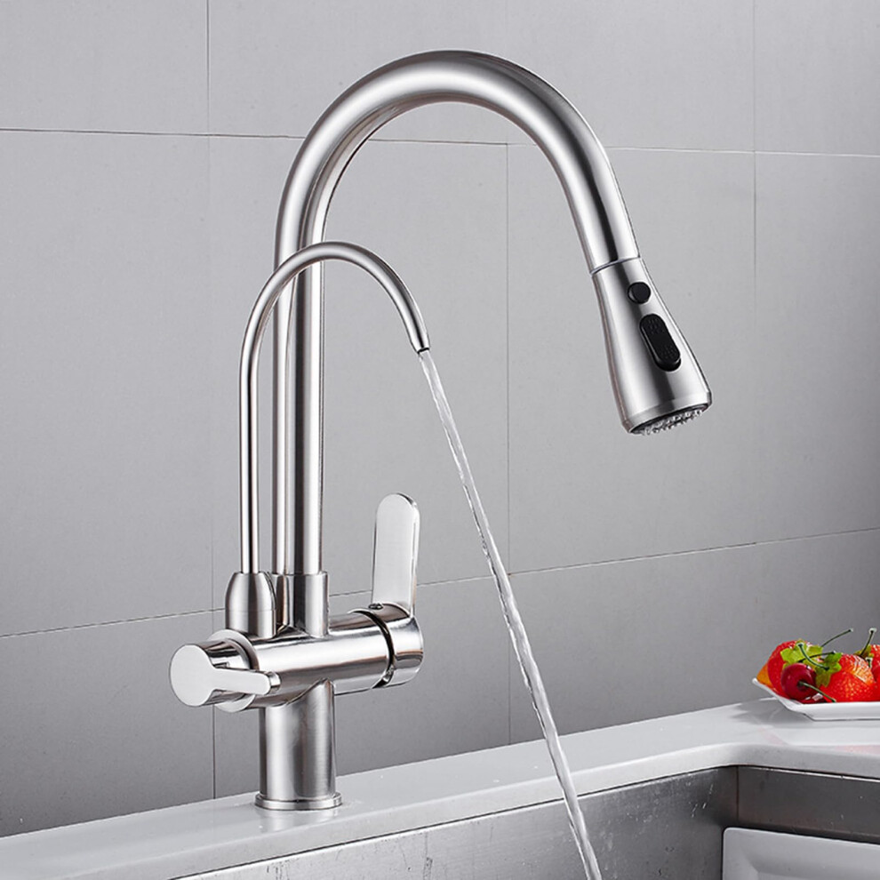 Kitchen Faucet 3Way Gooseneck Mixer Tap, Brushed Finish, Pullout Spray, Drinking Water Filter, Kitchen Sink 9347817382860
