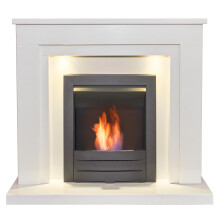Acantha Dallas White Marble Fireplace with Downlights & Colorado Bio E