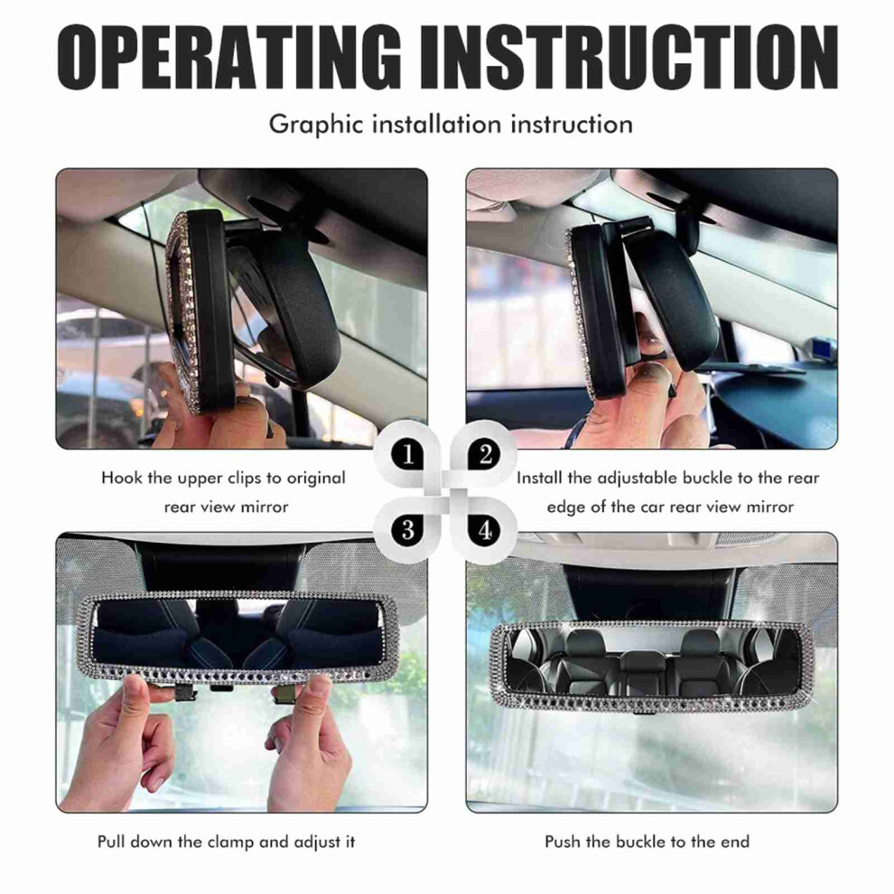 Bling Car Rear View Mirror 10.8X3.4'' - No Drill Fits Most Vehicles 7891382201733