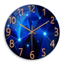 Wall Clock 16 Inch Battery Operated Non Ticking Glass Living Room Decor Black Gold Design 12 Inch Blue Variant