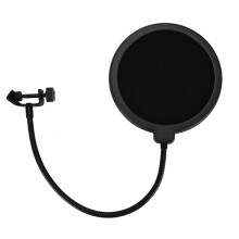 Filtro pop para microfone de estúdio, máscara de vento de camada dupla com haste flexível ajustável e suporte giratório. Reduz a interferência