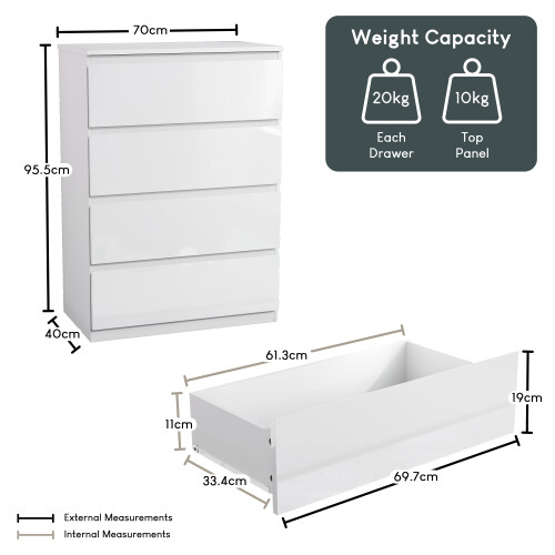 Vida Designs (White) Glinton Modern 4 Drawer Chest Bedroom Home Storage 1