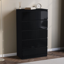 (Black) Glinton Modern 5 Drawer Chest Bedroom Home Storage