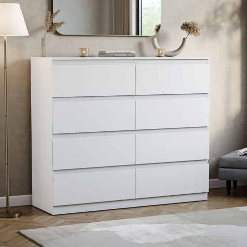 Vida Designs (White) Denver 8 Drawer Wide Chest Bedroom Storage Unit