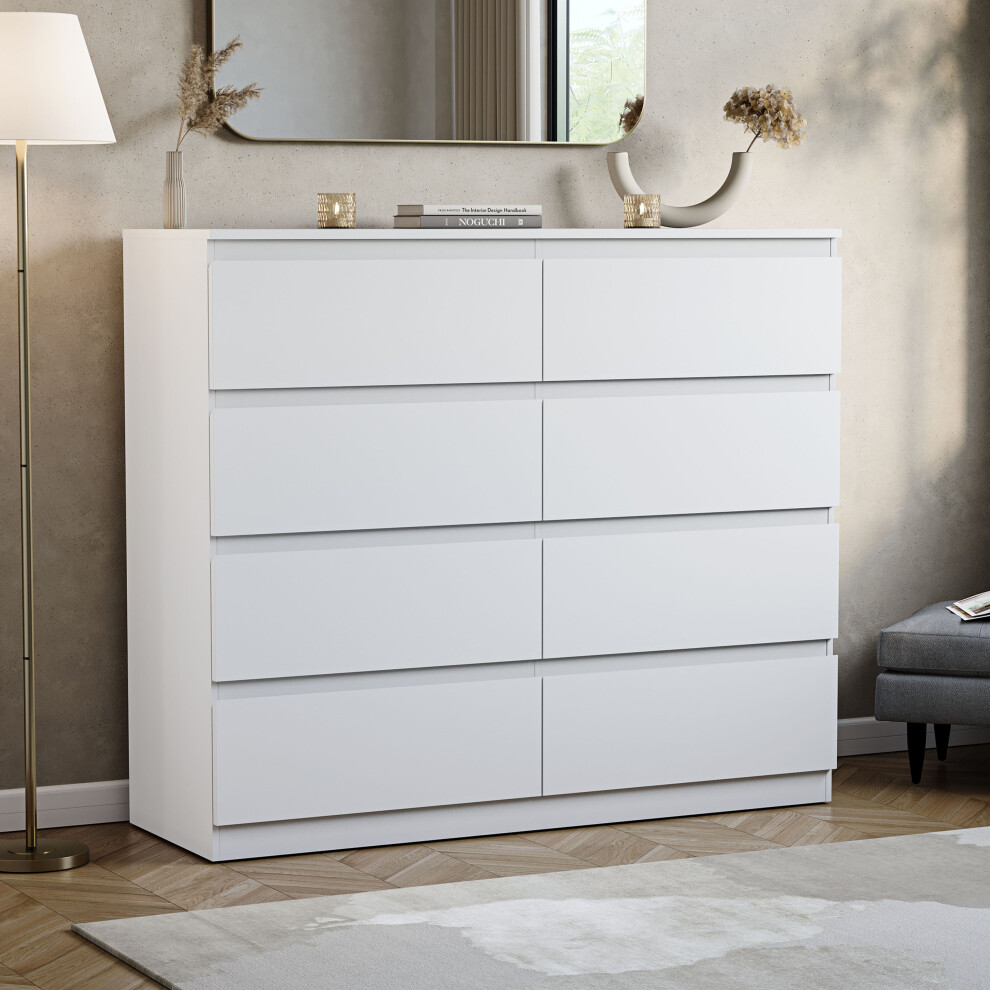 Vida Designs (White) Denver 8 Drawer Wide Chest Bedroom Storage Unit