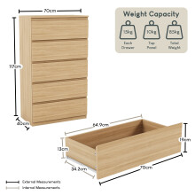 (Pine) Denver 5 Drawer Chest Garment Storage Bedroom Unit