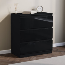 (Black) Glinton Modern 3 Drawer Chest Bedroom Home Storage