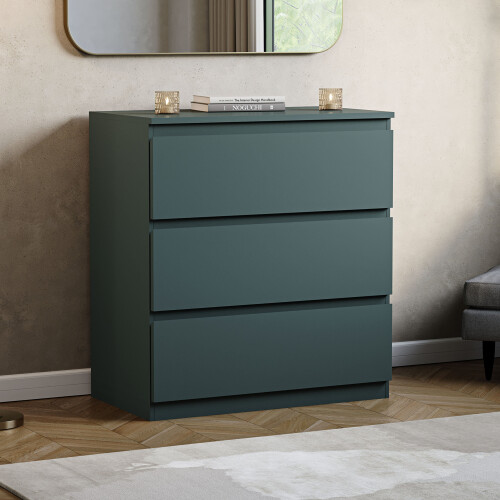 Vida Designs (Jasper Green) Denver 3 Drawer Bedside Cabinet Storage Chest