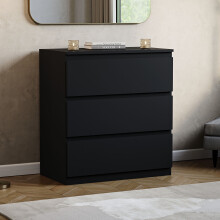 (Black) Denver 3 Drawer Bedside Cabinet Storage Chest