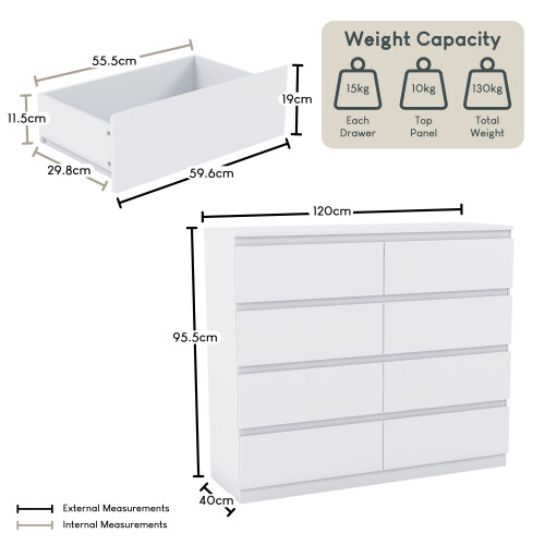Vida Designs (White) Denver 8 Drawer Wide Chest Bedroom Storage Unit 1
