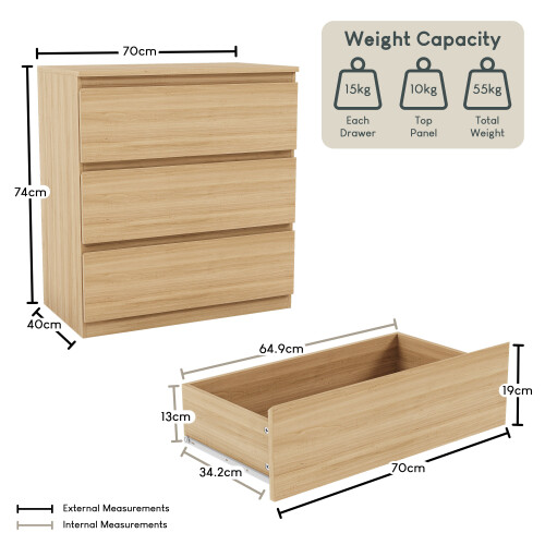 Vida Designs (Pine) Denver 3 Drawer Bedside Cabinet Storage Chest 1