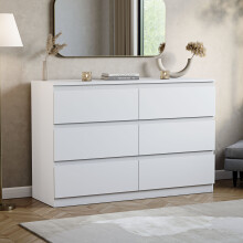 (White) Denver 6 Drawer Chest Wide Bedroom Clothes Storage