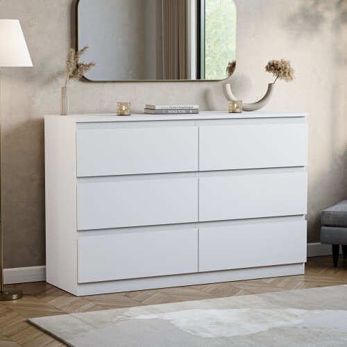 Vida Designs (White) Denver 6 Drawer Chest Wide Bedroom Clothes Storage