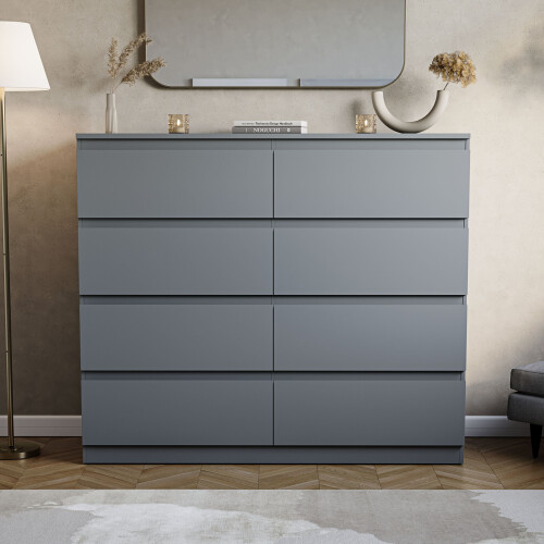 Vida Designs (Grey) Denver 8 Drawer Wide Chest Bedroom Storage Unit 2