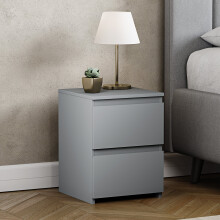 (Grey) Denver 2 Drawer Bedside Chest Side End Cabinet