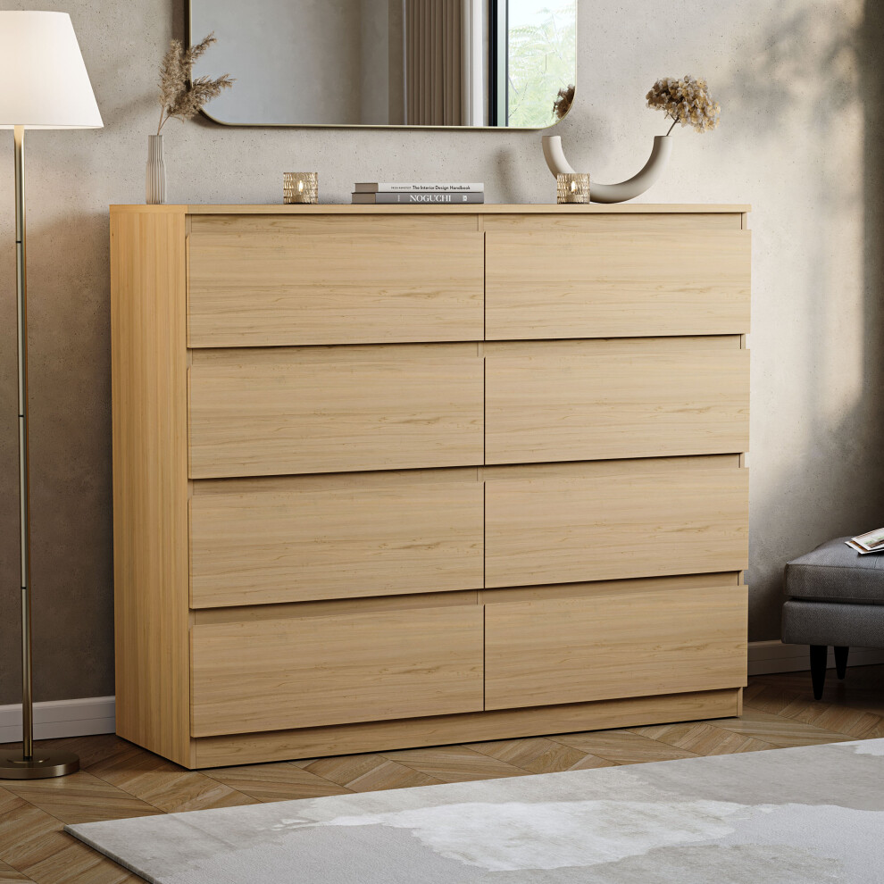 Vida Designs (Pine) Denver 8 Drawer Wide Chest Bedroom Storage Unit