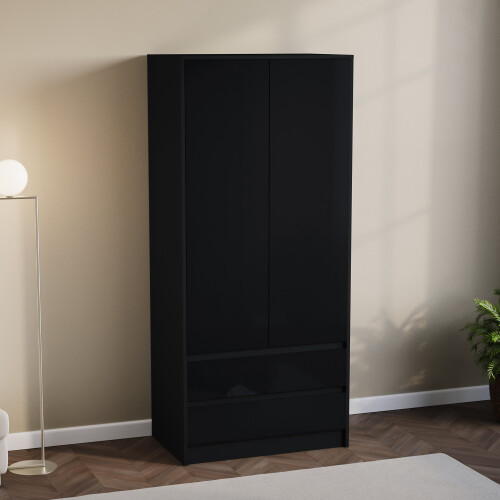 Vida Designs (Black) Glinton 2 Door 2 Drawer Wardrobe Bedroom Storage