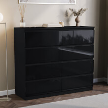 (Black) Glinton Modern 8 Drawer Chest Bedroom Home Storage