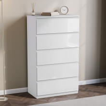 (White) Glinton Modern 5 Drawer Chest Bedroom Home Storage