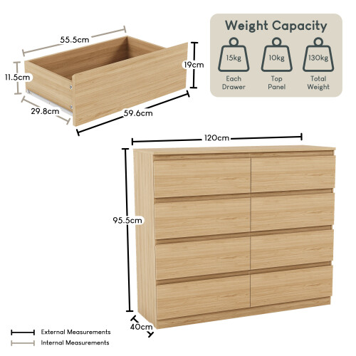 Vida Designs (Pine) Denver 8 Drawer Wide Chest Bedroom Storage Unit 1