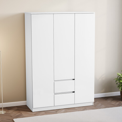 Vida Designs (White) Glinton 3 Door 2 Drawer Wardrobe Gloss Bedroom