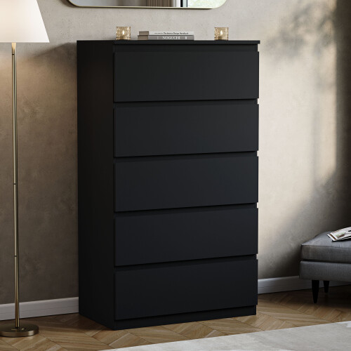 Vida Designs (Black) Denver 5 Drawer Chest Garment Storage Bedroom Unit