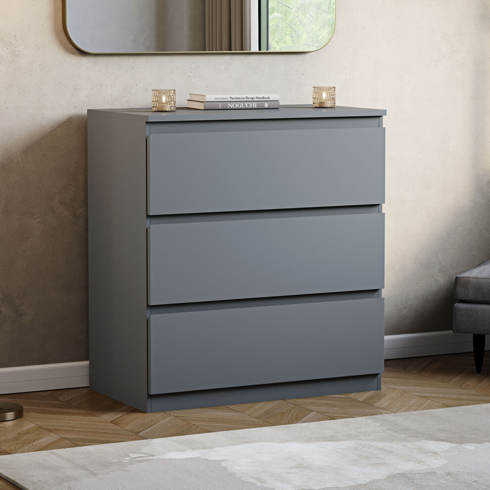 Vida Designs (Grey) Denver 3 Drawer Bedside Cabinet Storage Chest