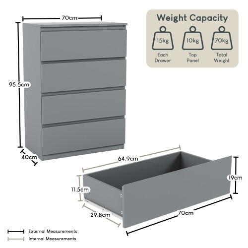 Vida Designs (Grey) Denver 4 Drawer Chest Bedroom Storage Unit 1